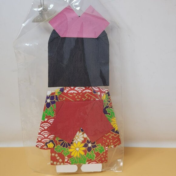 Japanese Kokeshi Doll Paper Wall Hanging Ornament With Suction Cup & Bell - Picture 2 of 7